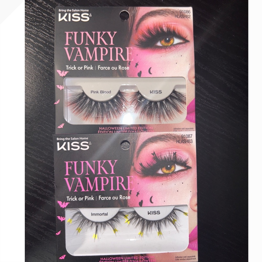 KISS Funky Vampire Halloween Limited Edition Eye Lashes X2 Immortal Pink & Blood